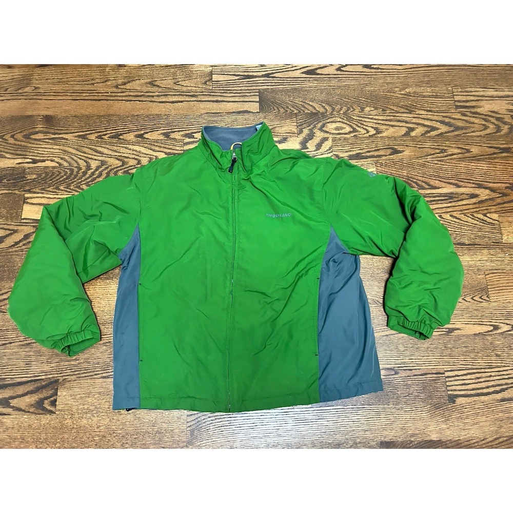 Timberland Weathergear Men's Jacket Size XXL Green Hooded Full Zip Fleece‎ Lined